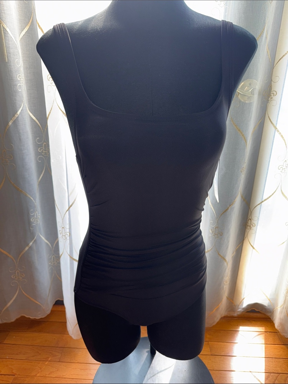 Anne Cole Black Scoop Neck Tank Bodysuit
